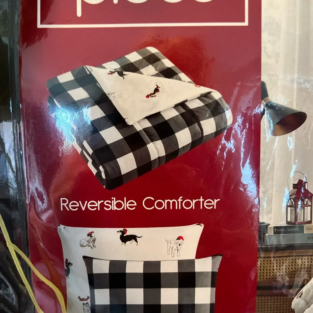 Full/queen comforter set holiday dogs reversible net great for the holidays